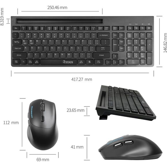 RECCAZR Wireless Keyboard and Mouse Combo, 2.4Ghz  with Phone Tablet Holder - Picture 7 of 8